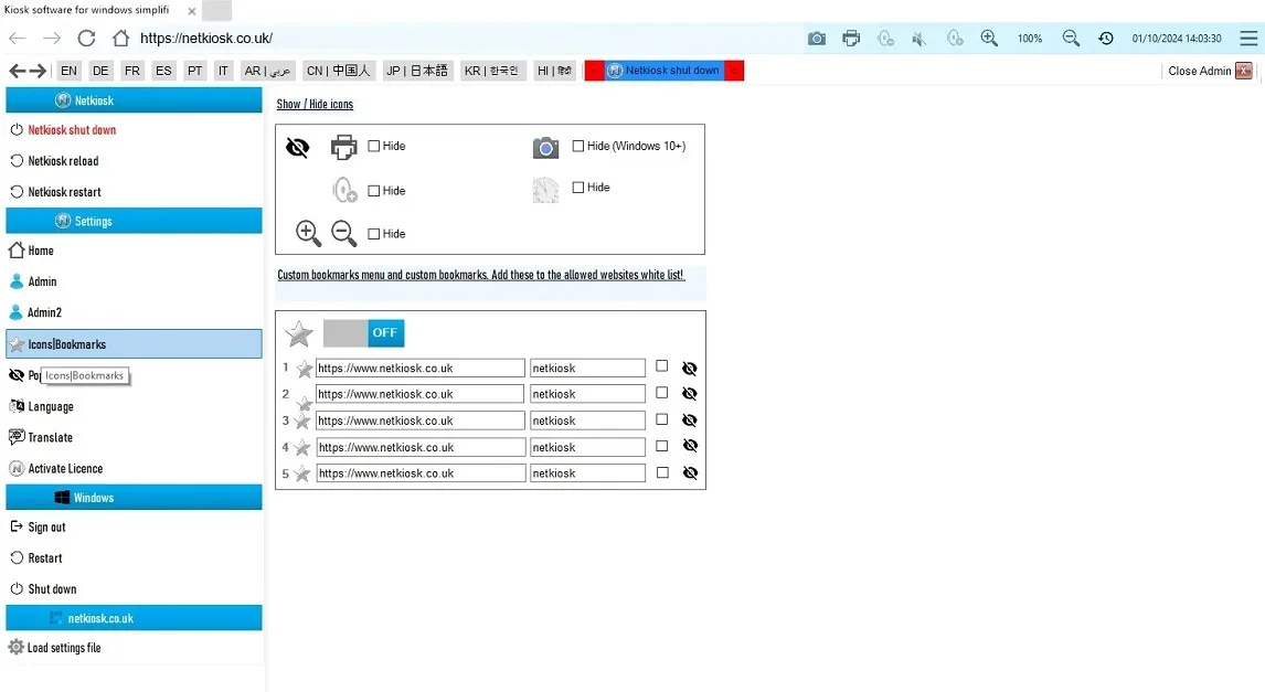 Netkiosk kiosk software bookmarks and icons manager