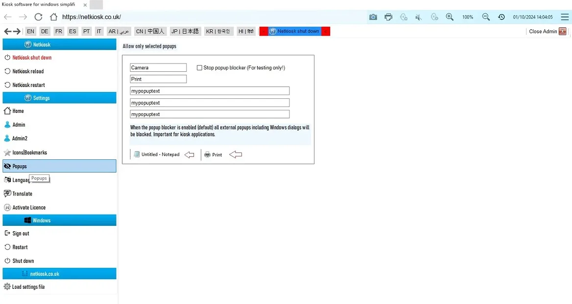 Netkiosk kiosk software popup manager